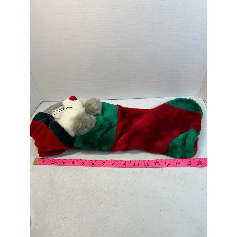 Vintage Prima Creations 2000 Plush Mouse Christmas Stocking Red Green Plush 16in